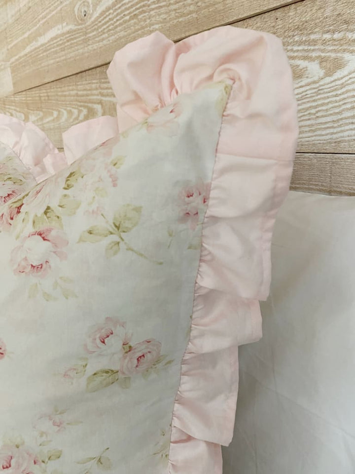 Shabby Chic Floral Ruffle Pillow Sham handmade heirloom nursery - High Cotton Textile