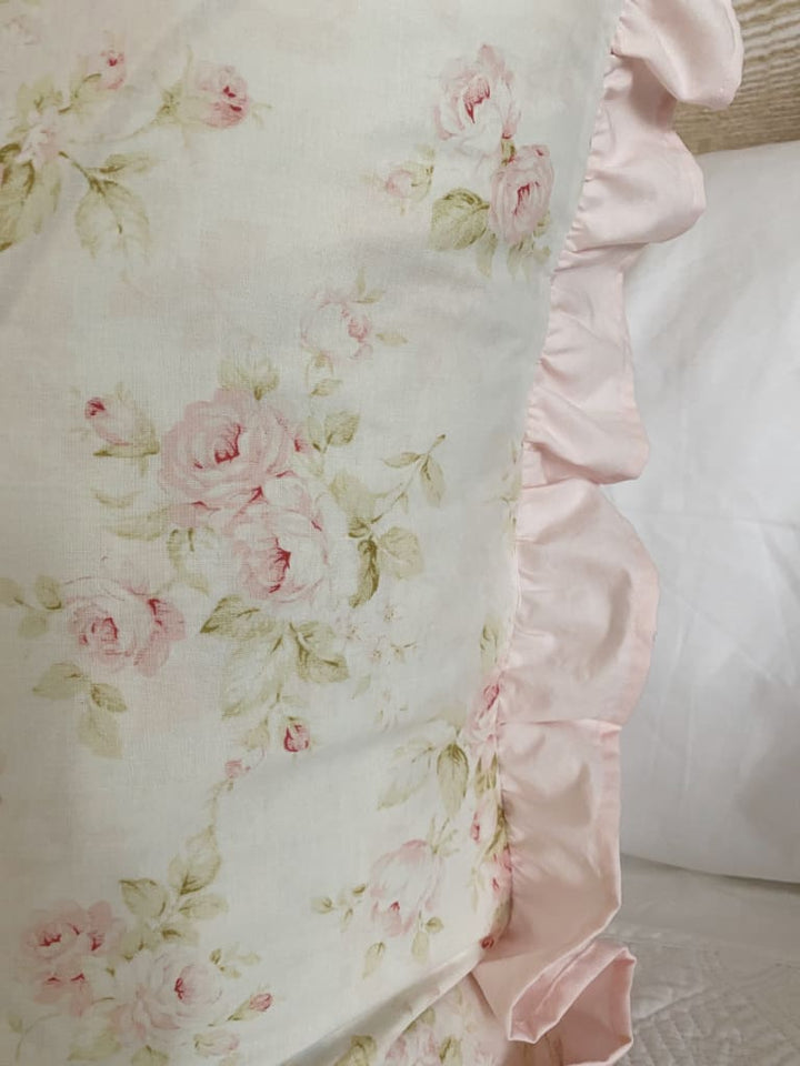 Shabby Chic Floral Ruffle Pillow Sham handmade heirloom nursery - High Cotton Textile