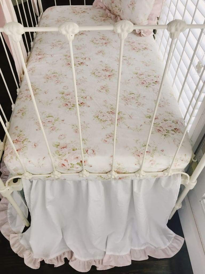 Shabby Chic Watercolor Floral Crib Bedding handmade heirloom nursery - High Cotton Textile