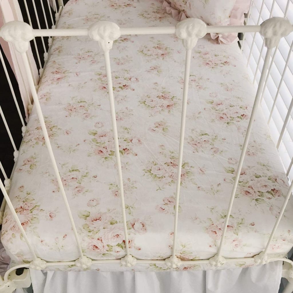 Shabby Chic Watercolor Floral Fitted Crib Sheet handmade heirloom nursery - High Cotton Textile