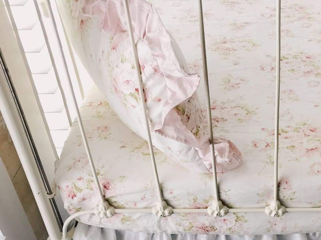 Shabby Chic Watercolor Floral Ruffled Crib Pillow handmade heirloom nursery - High Cotton Textile
