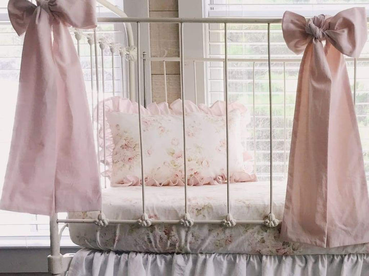 Shabby Chic Watercolor Floral Ruffled Crib Pillow handmade heirloom nursery - High Cotton Textile