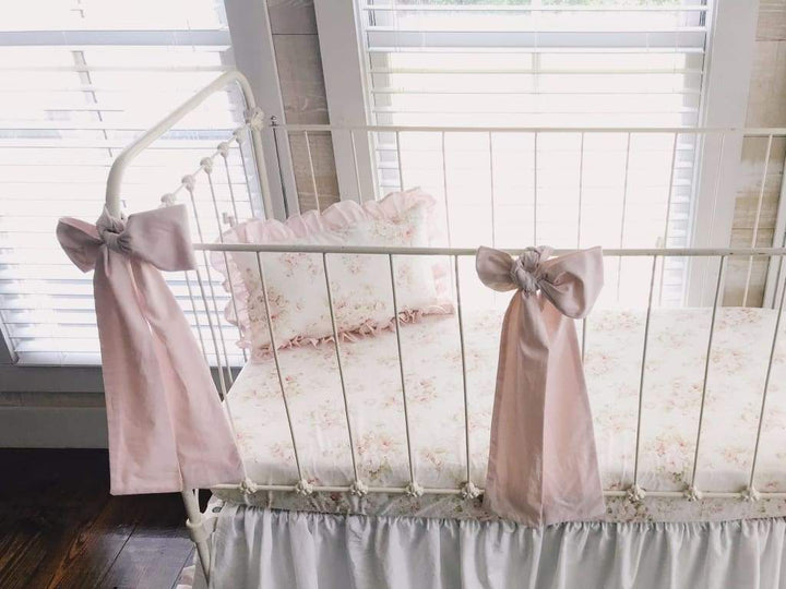 Shabby Chic Watercolor Floral Ruffled Crib Pillow handmade heirloom nursery - High Cotton Textile