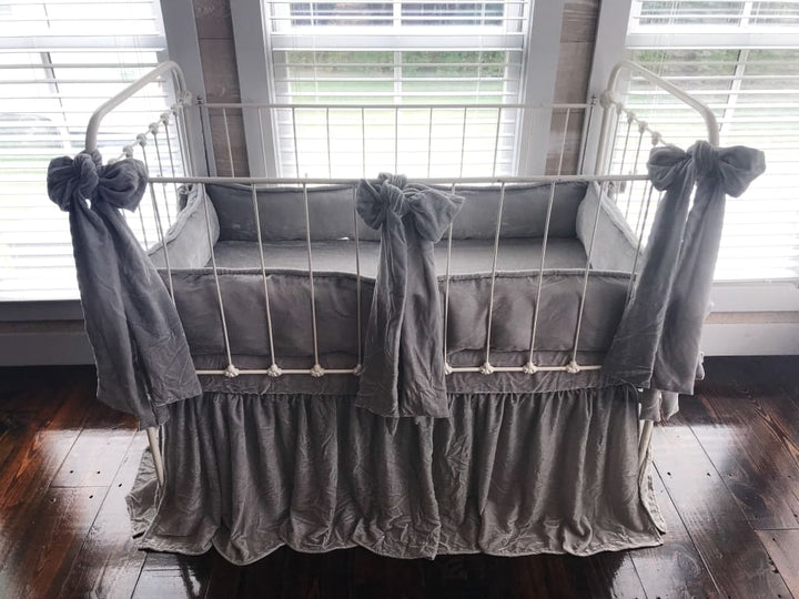 Silver Grey | 100% Silk Velvet Luxury Crib Bedding Ensemble