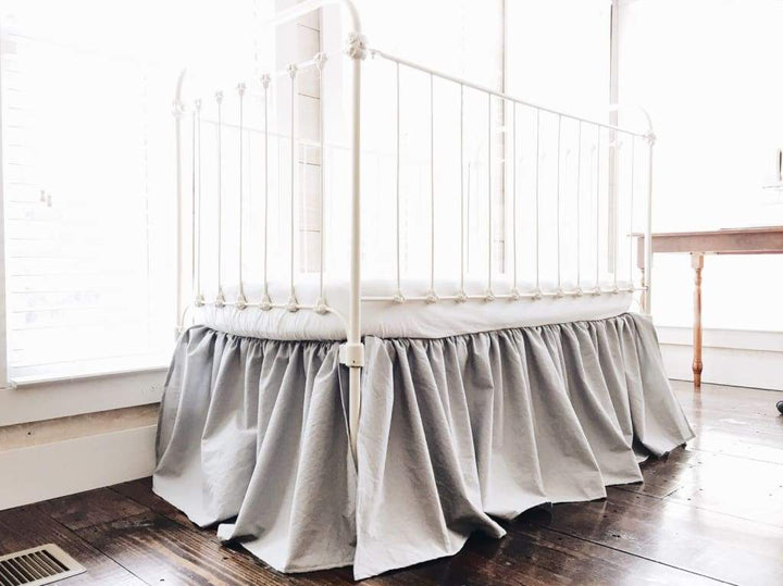 Silver Grey Farmhouse Crib Skirt handmade heirloom nursery - High Cotton Textile