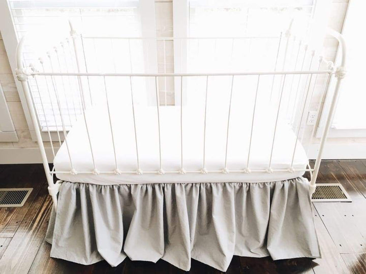 Silver Grey Farmhouse Crib Skirt handmade heirloom nursery - High Cotton Textile