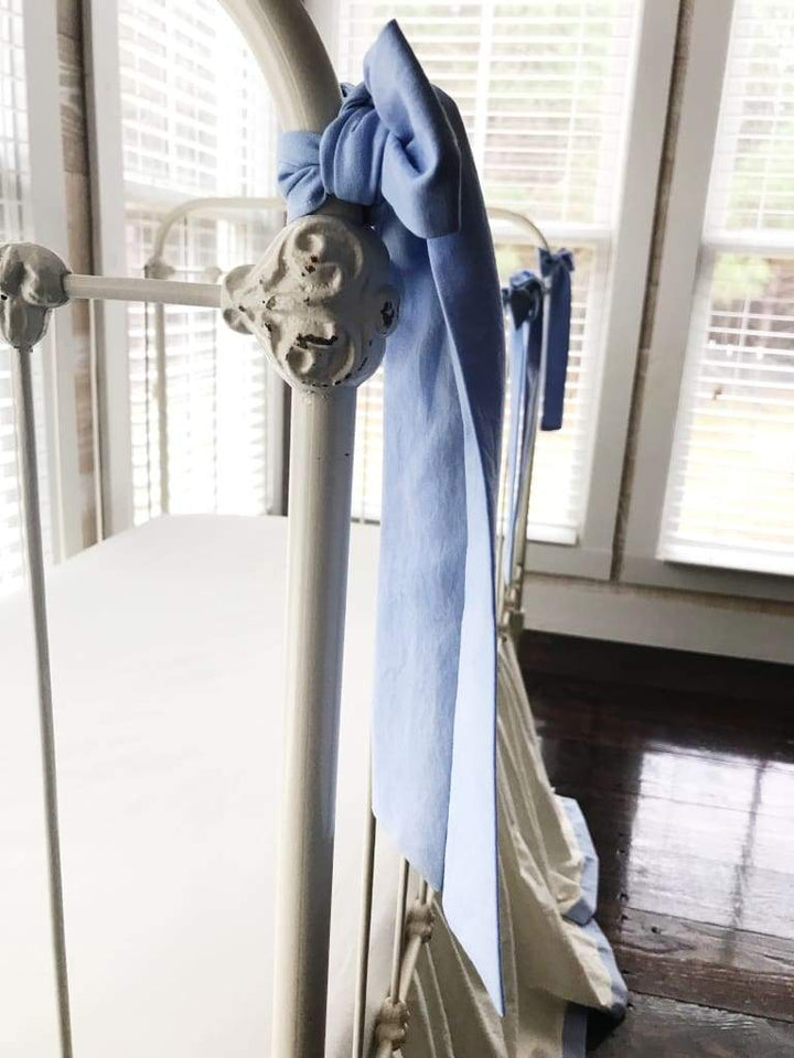 Small Baby Blue Crib Bow handmade heirloom nursery - High Cotton Textile