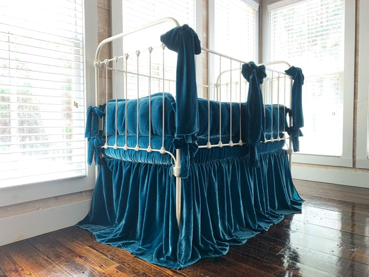 Teal Blue | 100% Silk Velvet Luxury Crib Bedding Ensemble