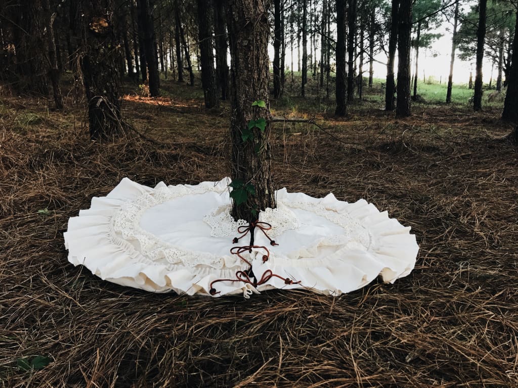 Vintage Leather and Lace 100% Washed Cotton Tea - Stained Christmas Tree Skirt handmade heirloom nursery - High Cotton Textile
