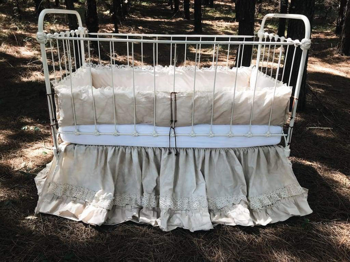 Vintage Leather and Lace 100% Washed Cotton Tea-Stained Crib Bedding