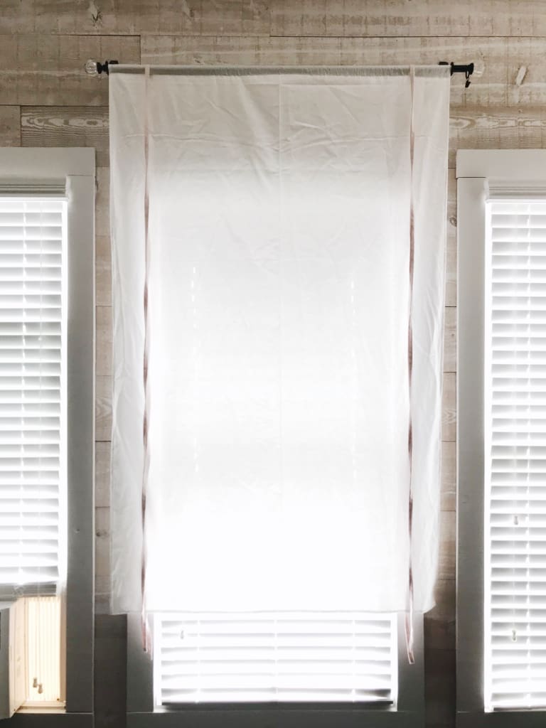 White and Baby Pink Farmhouse Tie - Up Shades handmade heirloom nursery - High Cotton Textile