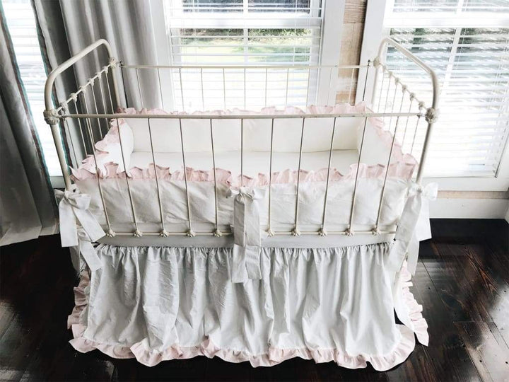 White + Baby Pink | Ruffled Crib Bedding Set
