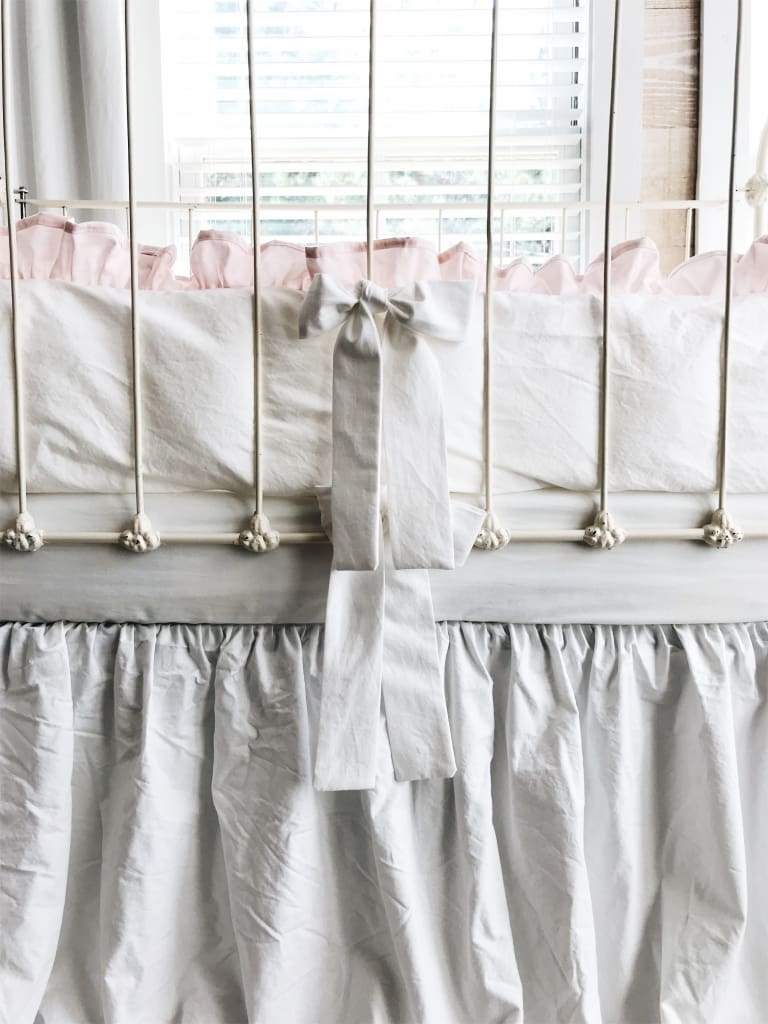 White + Baby Pink | Ruffled Crib Bedding Set