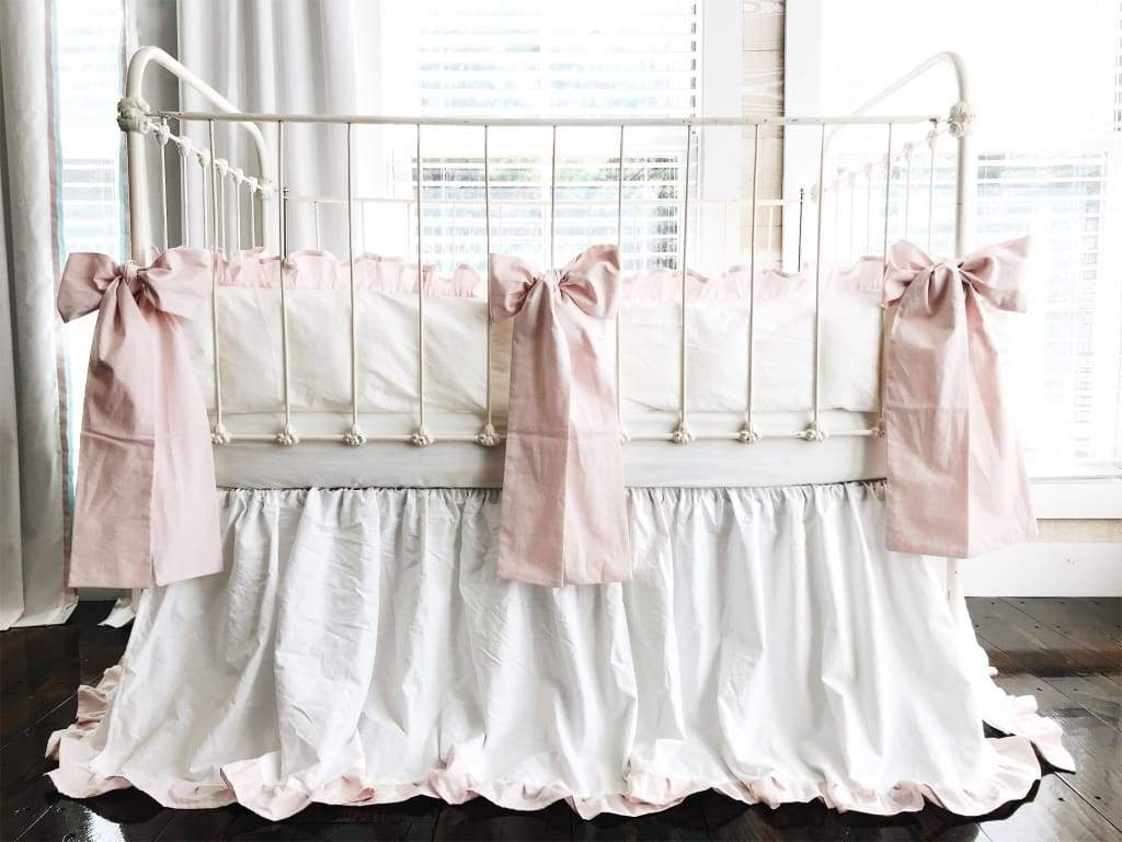 White and Baby Pink | Ruffled Crib Bedding Set