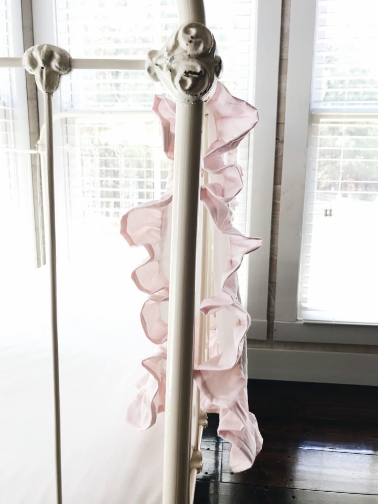 White and Baby Pink Ruffled Crib Blanket handmade heirloom nursery - High Cotton Textile
