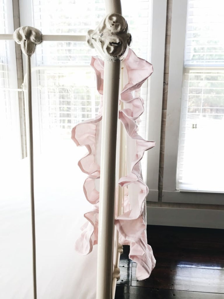 White and Baby Pink Ruffled Crib Blanket handmade heirloom nursery - High Cotton Textile