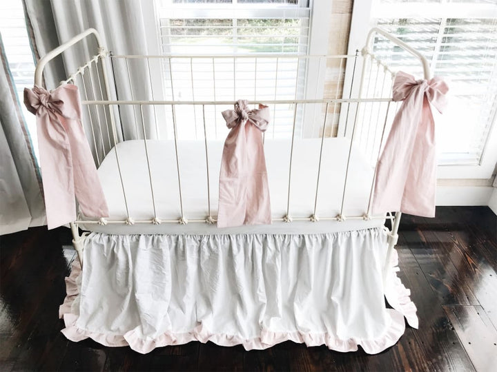 White + Baby Pink | Ruffled Crib Skirt + Bows