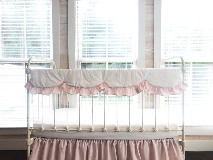 White and Baby Pink | Scalloped Crib Rail Cover