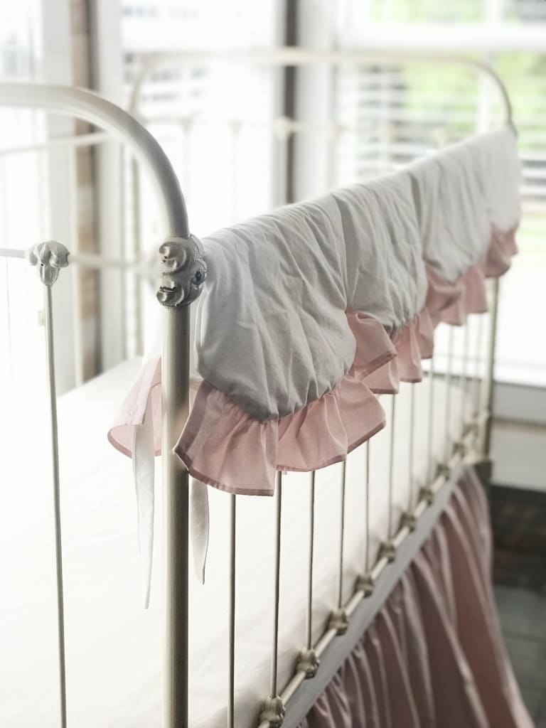 White and Baby Pink | Scalloped Crib Rail Cover Set