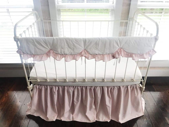 White and Baby Pink | Scalloped Crib Rail Cover Set