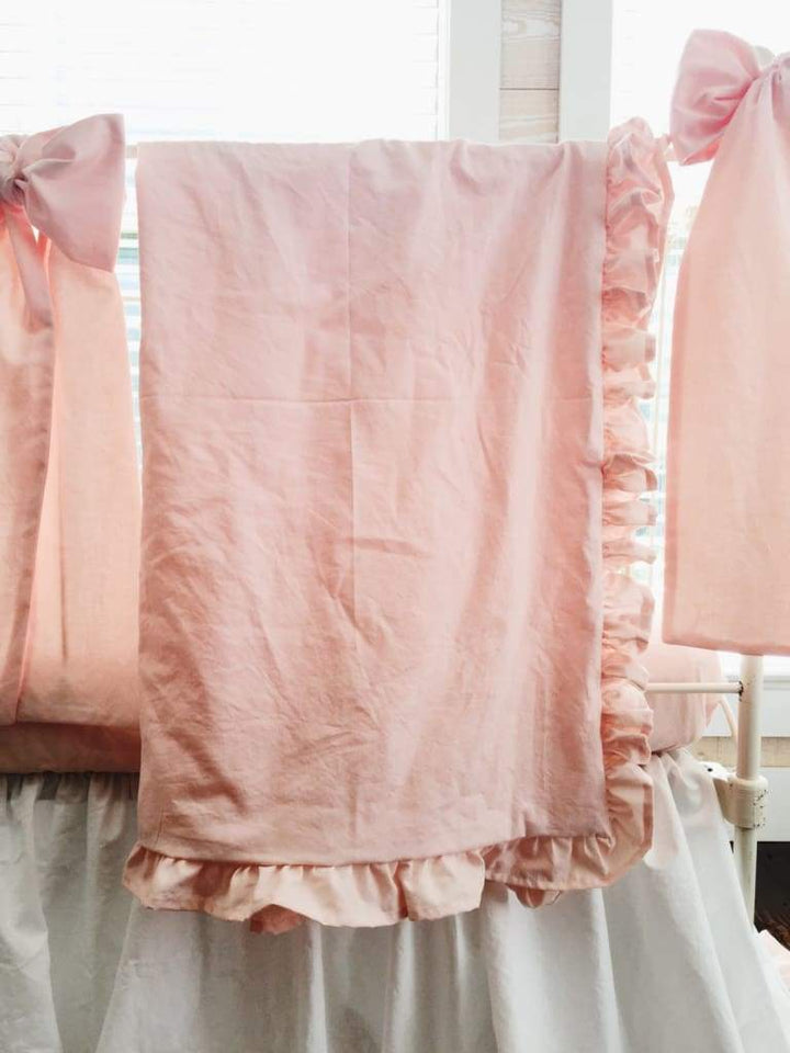White and Ballet Slipper Ruffled Crib Set for Girls handmade heirloom nursery - High Cotton Textile