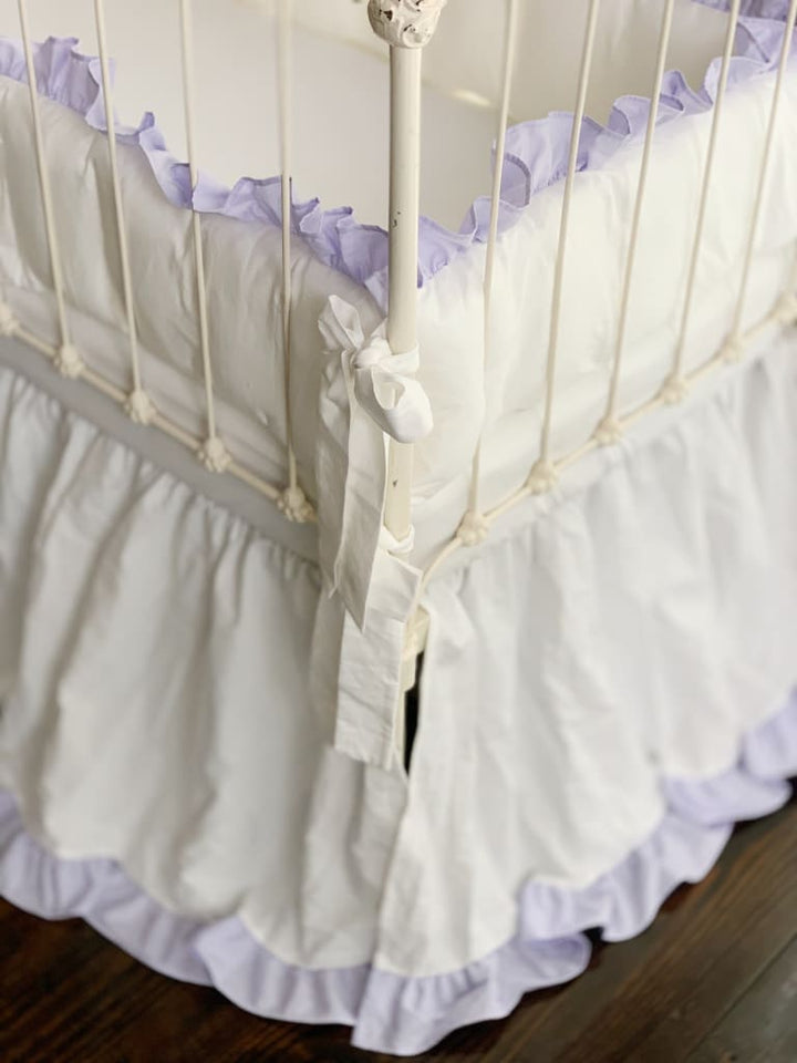 White and Lavender Baby Girl Ruffled Crib Bedding Set