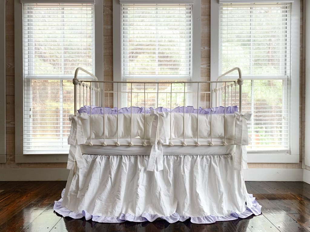 White and Lavender Baby Girl Ruffled Crib Bedding Set