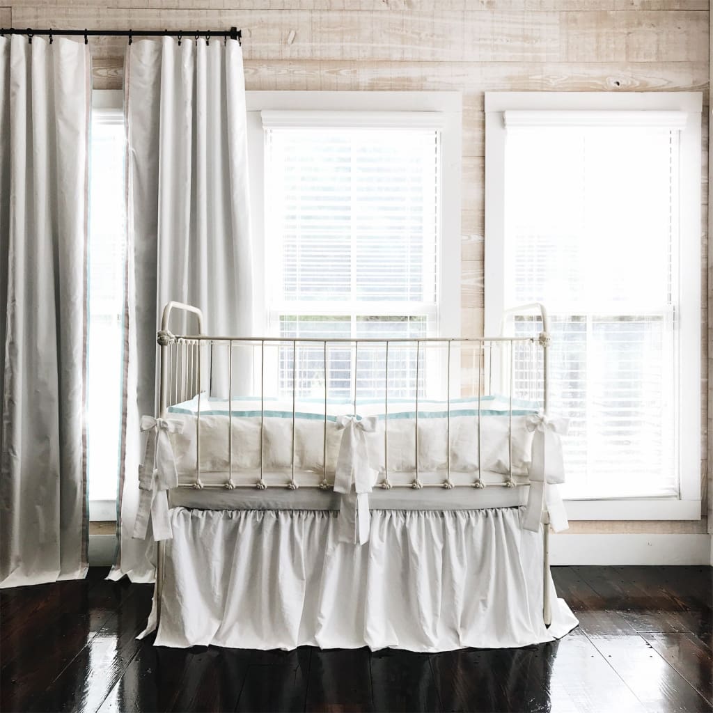 White + Mist | Farmhouse Tailored Crib Bedding Set