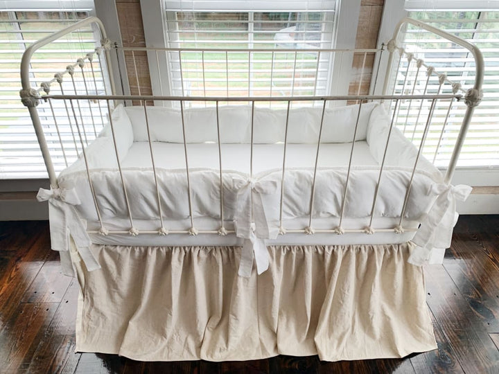 White and Natural | Farmhouse Tailored Crib Bedding Set