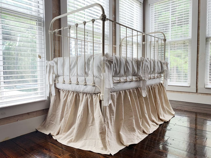 White and Natural | Farmhouse Tailored Crib Bedding Set