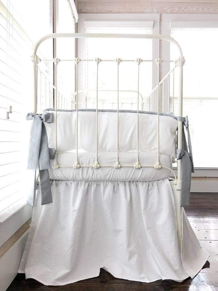 White + Silver Grey | Farmhouse Tailored Crib Bedding Set