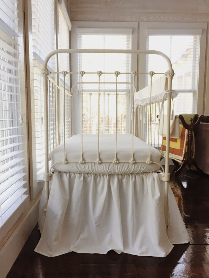 White Farmhouse Crib Rail Cover and Skirt Set | Personalized Available handmade heirloom nursery - High Cotton Textile