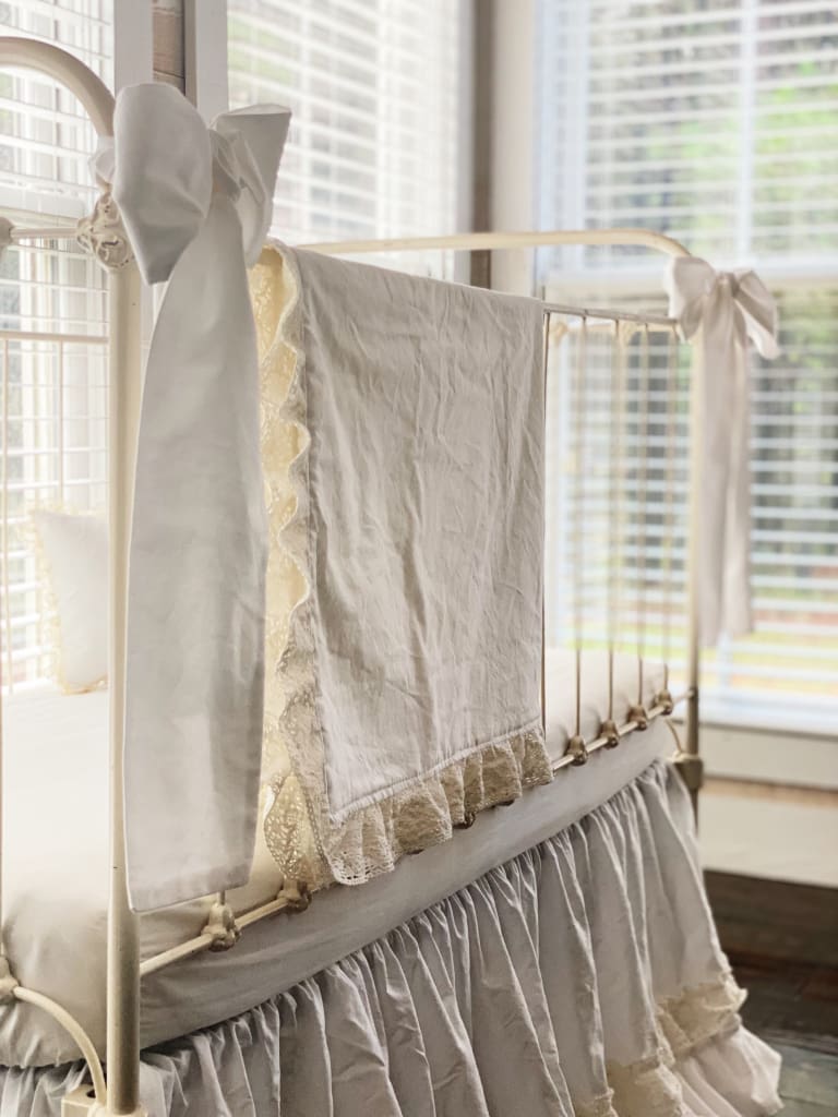 White Lace Crib Bedding Set handmade heirloom nursery - High Cotton Textile