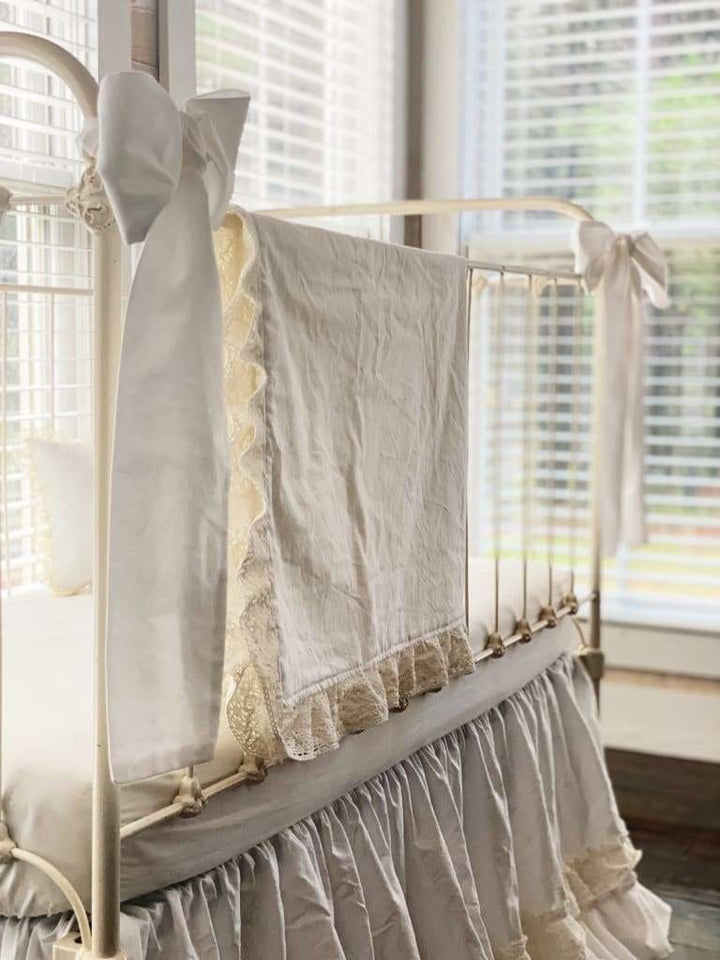 White Lace Crib Bedding Set handmade heirloom nursery - High Cotton Textile