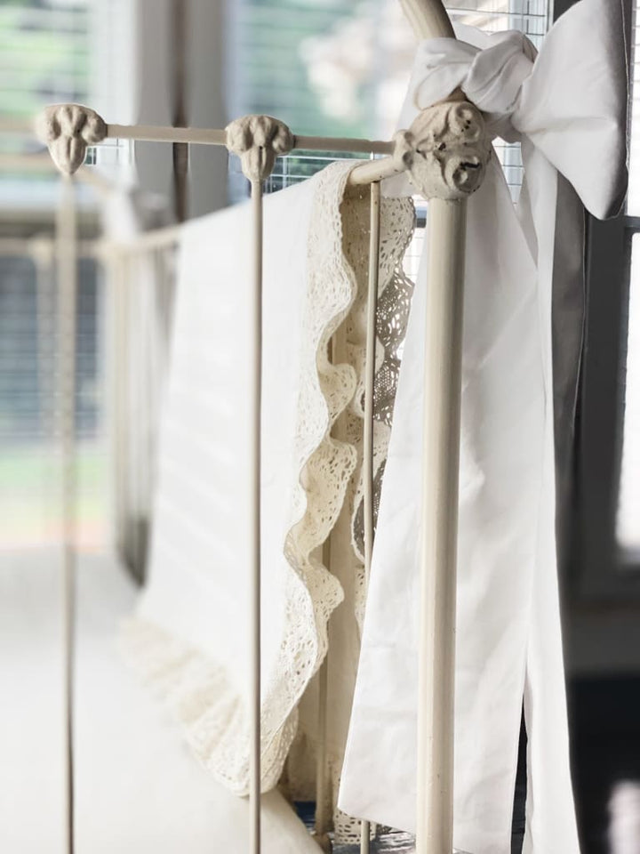 White Lace Crib Bedding Set handmade heirloom nursery - High Cotton Textile