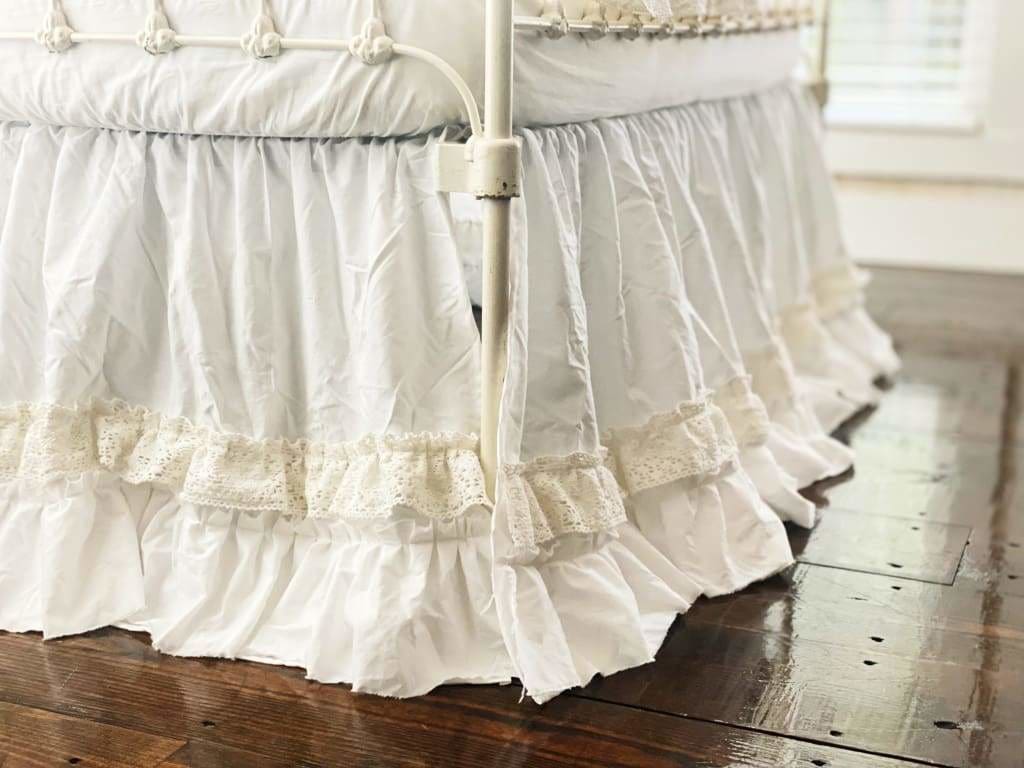 White Lace Crib Bedding Set handmade heirloom nursery - High Cotton Textile