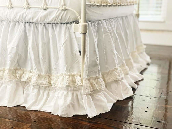 White Lace Crib Bedding Set handmade heirloom nursery - High Cotton Textile