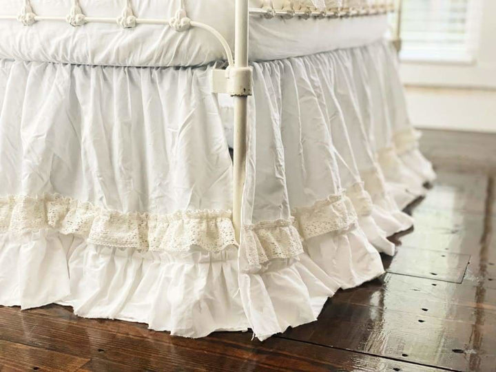 White Lace Crib Bedding Set