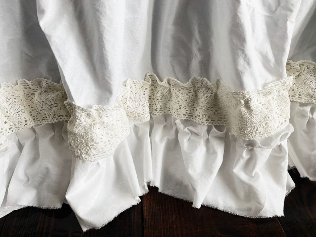 White Lace Ruffled Crib Skirt for Girl or Boy handmade heirloom nursery - High Cotton Textile