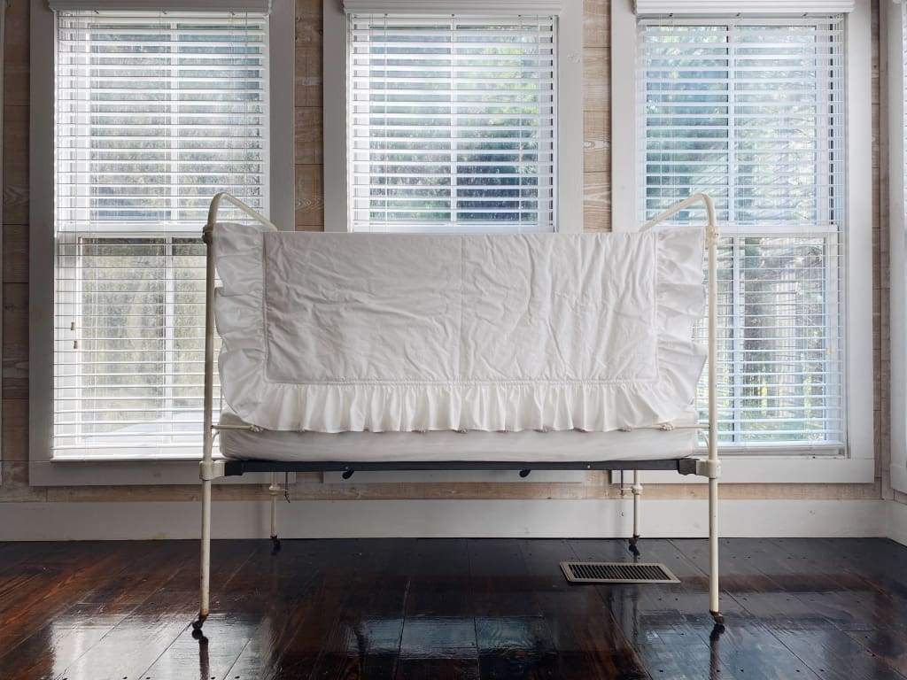 White Ruffled Baby Crib Quilt handmade heirloom nursery - High Cotton Textile