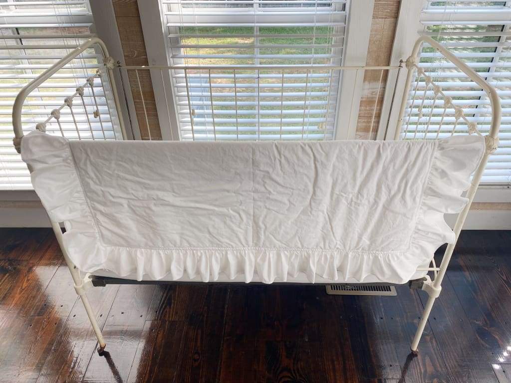 White Ruffled Baby Crib Quilt handmade heirloom nursery - High Cotton Textile