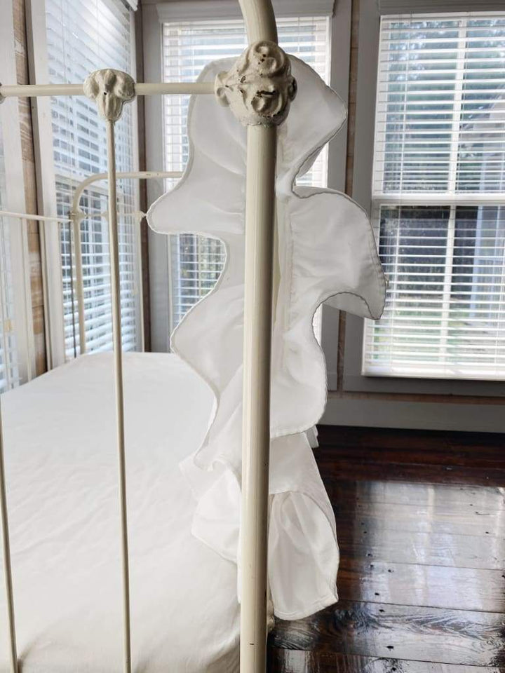 White Ruffled Baby Crib Quilt handmade heirloom nursery - High Cotton Textile