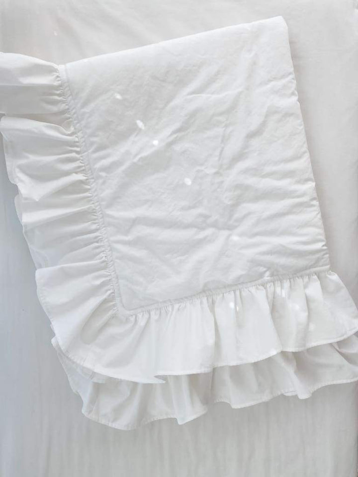 White Ruffled Handmade Baby Quilt