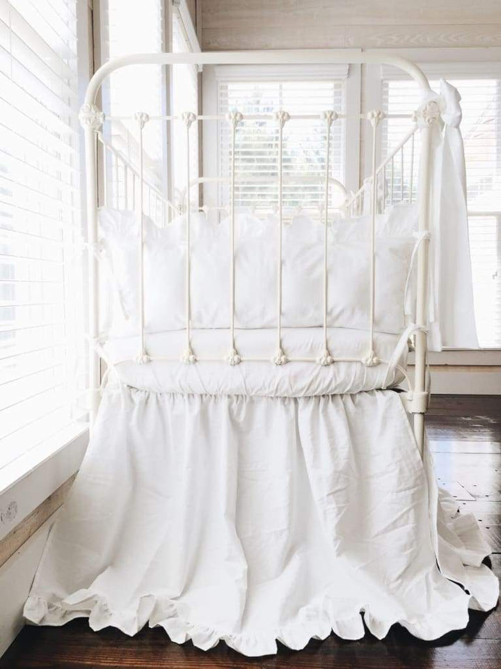 White | Ruffled Crib Bedding Set + Bows