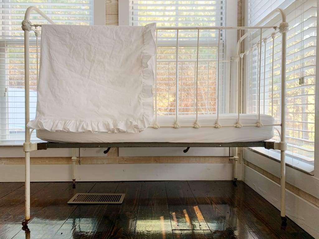 White Ruffled Crib Blanket handmade heirloom nursery - High Cotton Textile