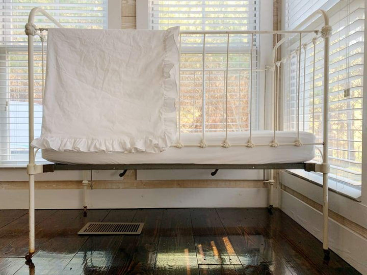 White Ruffled Crib Blanket handmade heirloom nursery - High Cotton Textile