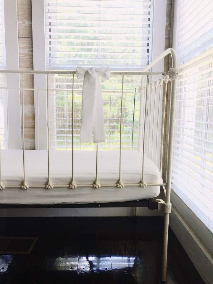 White Small Crib Bow handmade heirloom nursery - High Cotton Textile