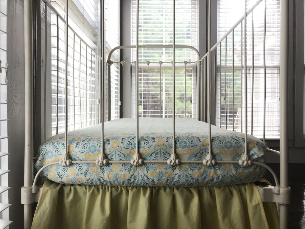 Yellow Floral Fitted Crib Sheet handmade heirloom nursery - High Cotton Textile