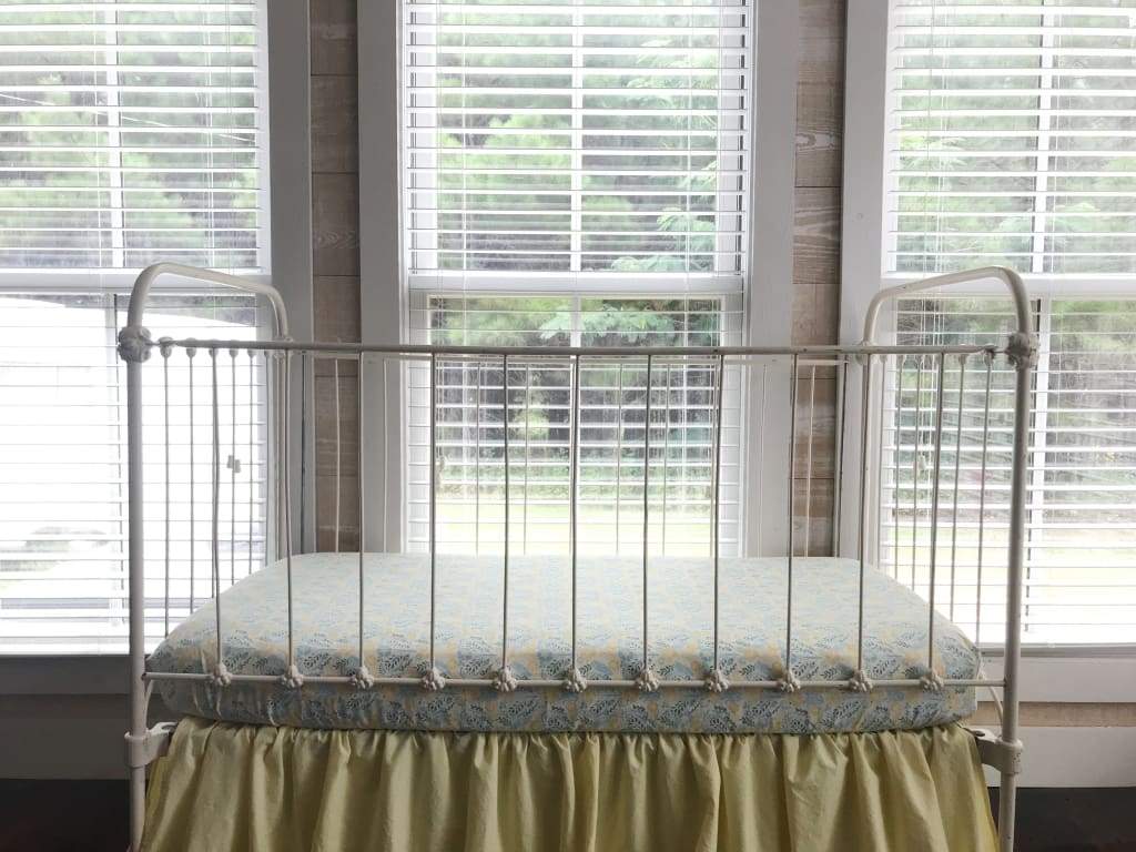 Yellow Floral Fitted Crib Sheet handmade heirloom nursery - High Cotton Textile