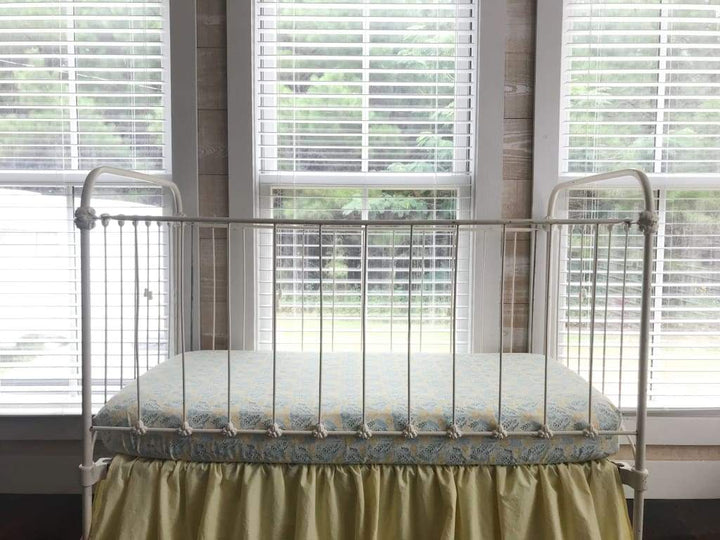 Yellow Floral Fitted Crib Sheet handmade heirloom nursery - High Cotton Textile